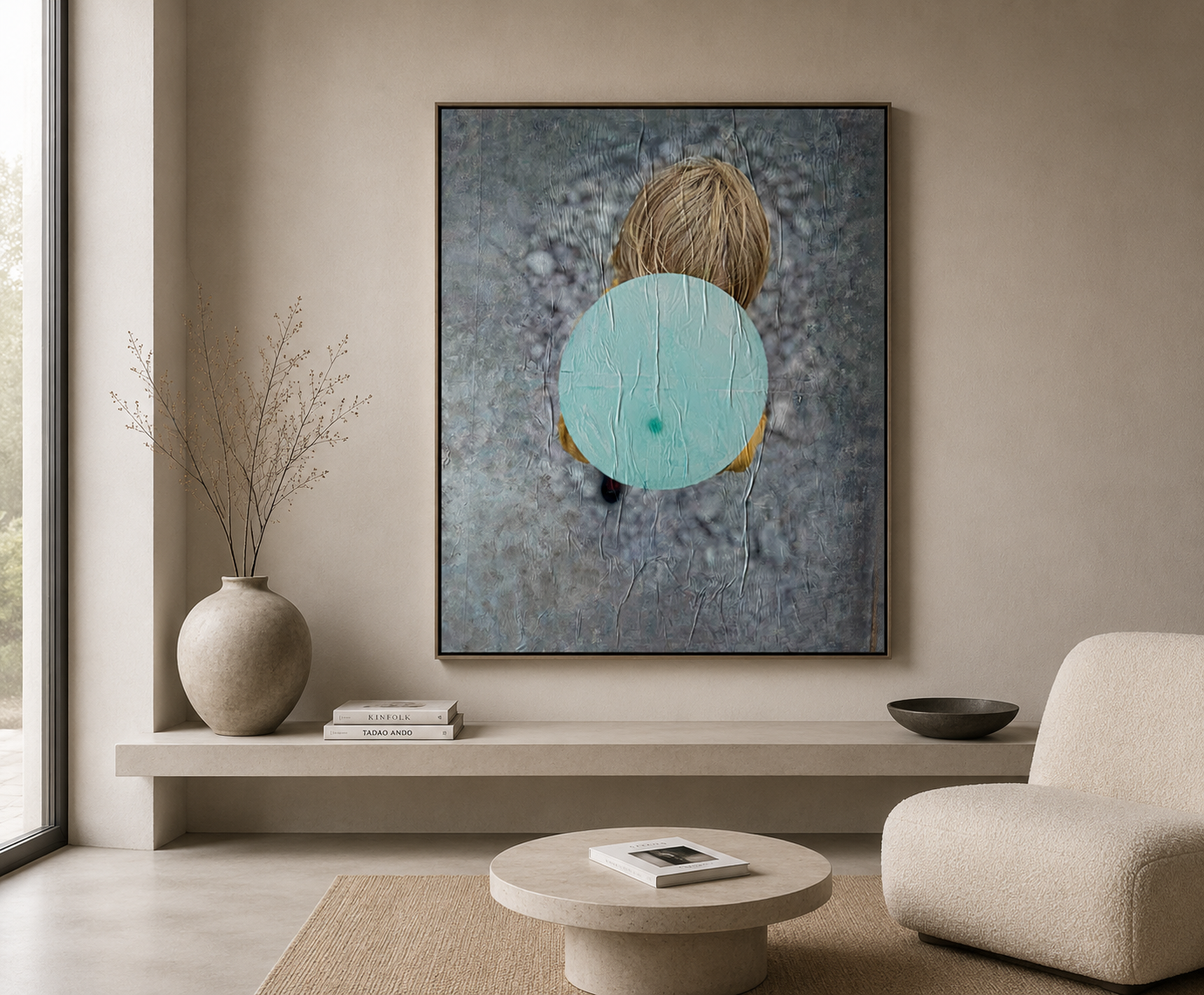 Painting of a figure with turquoise circle
