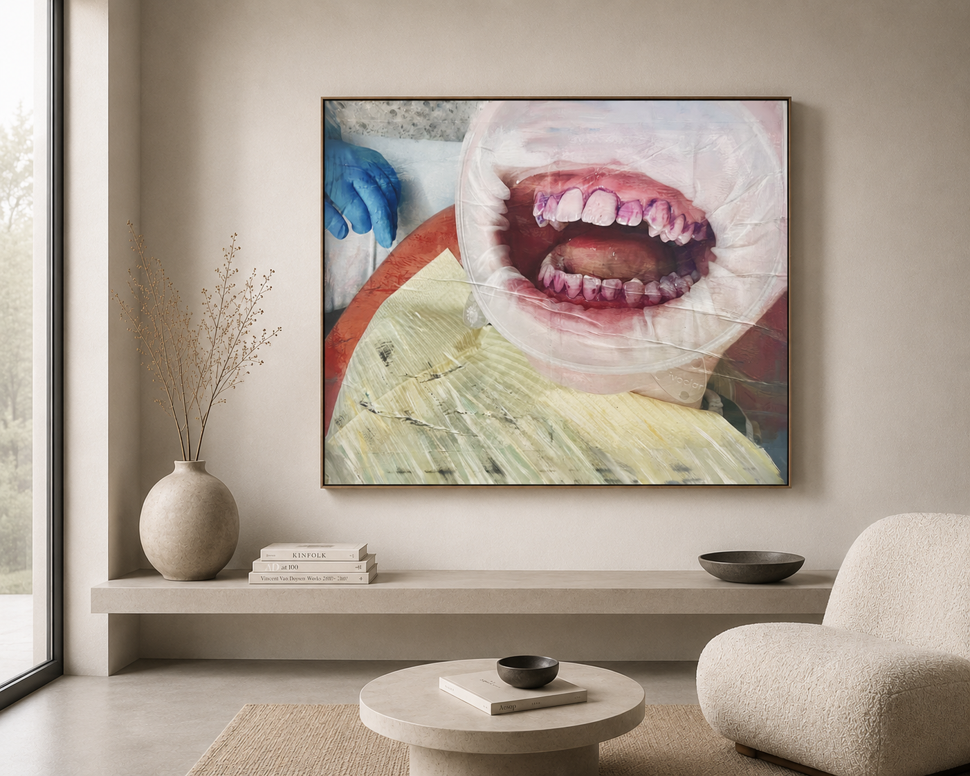 Painting of an open mouth with teeth